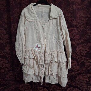 Magnolia Pearl Linen Ruffled Button Up Top Jacket
